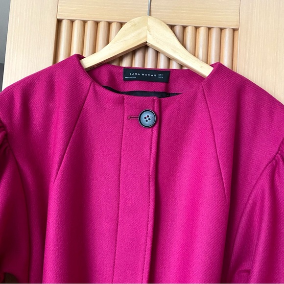 Zara puff sleeve wool blend belted coat fuchsia pink - Picture 7 of 15